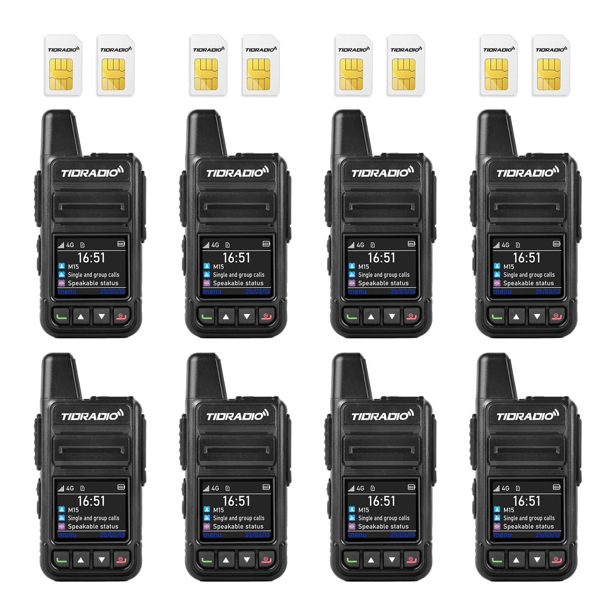 TIDRADIO TD-M15 Walkie Talkies 4G LTE - PTT, grabación y Odmaster App (8 pcs)