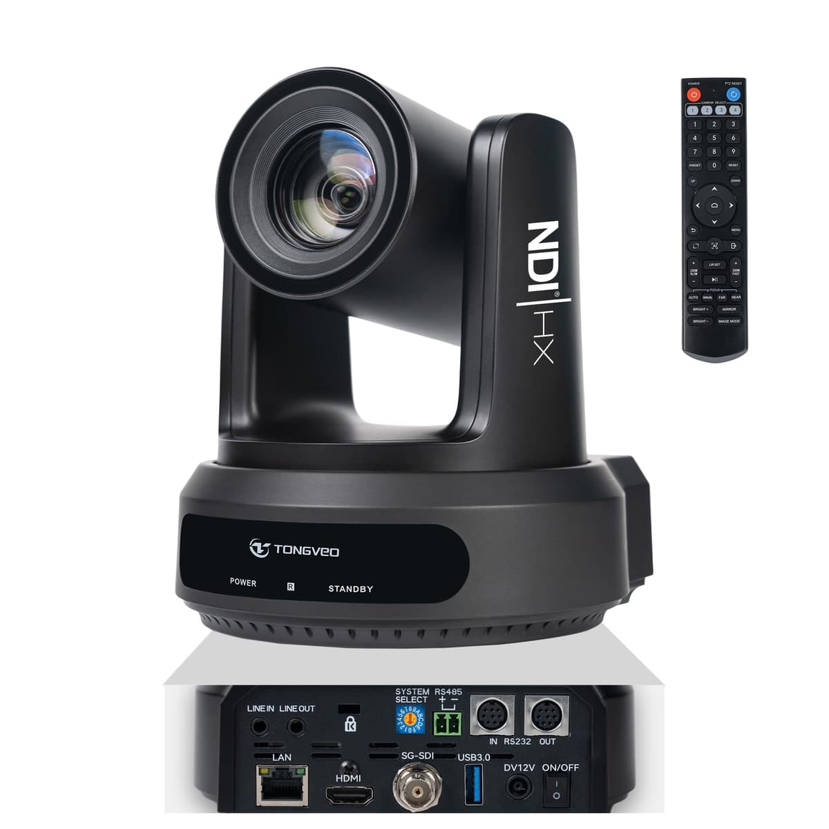 TONGVEO Cámara PTZ con Zoom Óptico 20X, Seguimiento Automático AI NDI, Cámara de Transmisión en Vivo HDMI/SDI/USB3.0 con NDI, Ideal para Cultos, Eventos, Bodas y Producción de Video TONGVEO-106-H