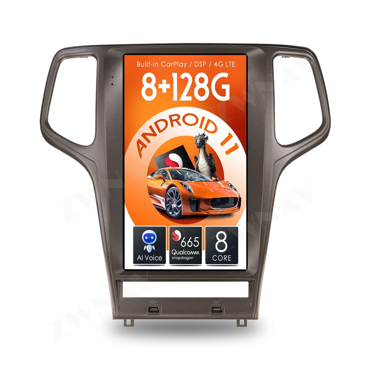 ZWNAV Android 11 Tesla Estéreo para auto para Jeep Grand Cherokee 2010-2013, Qualcomm Snapdragon, Pantalla táctil IPS, Navegación GPS, Bluetooth