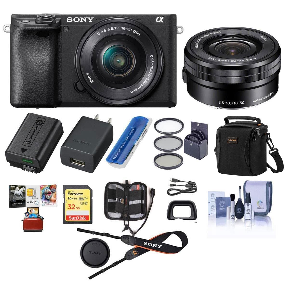Sony Alpha a6400 24.2MP Mirrorless con lente 16-50mm - Bundle con funda, tarjeta 32GB, filtro 40.5mm y software Mac ILCE6400L/BA M