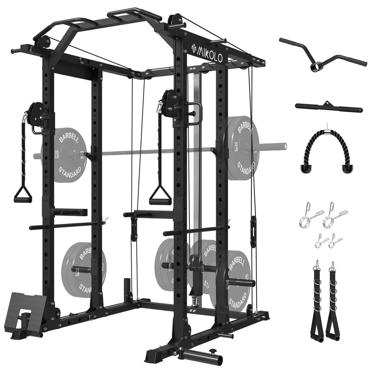 Mikolo K6 Power Cage jaula de fuerza con sistema de crossover y poleas, capacidad 1500 lbs