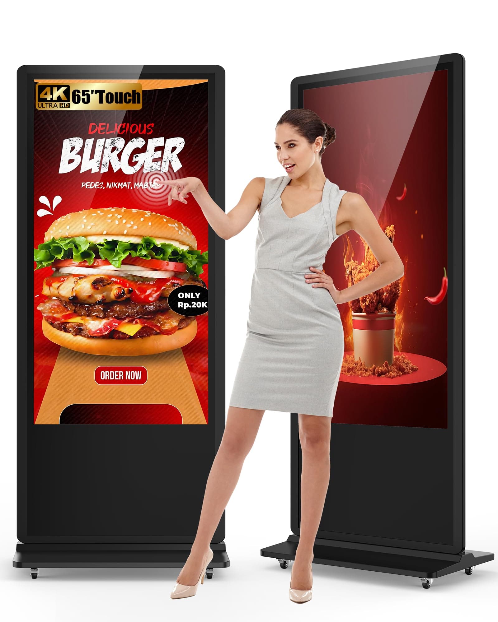 SIOXCFZ 65-inch Floor Standing Digital Signage 4K Touchscreen LCD Android con Altavoces y Control Remoto