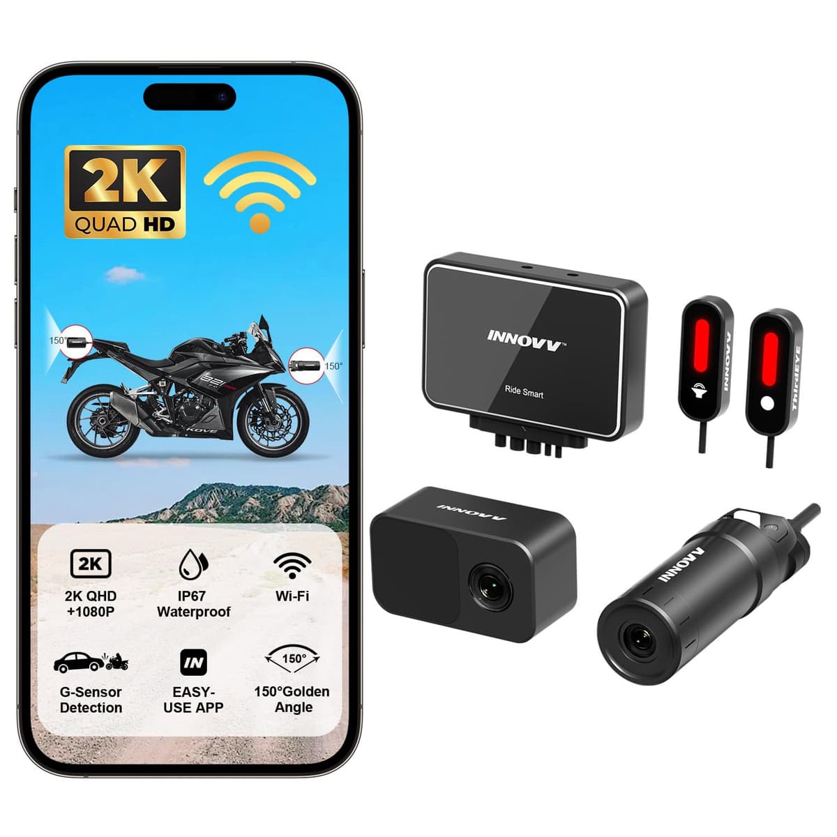 INNOVV RC6 Sistema DashCam para Moto con Detección de Punto Ciego, QHD+1080P, IP67