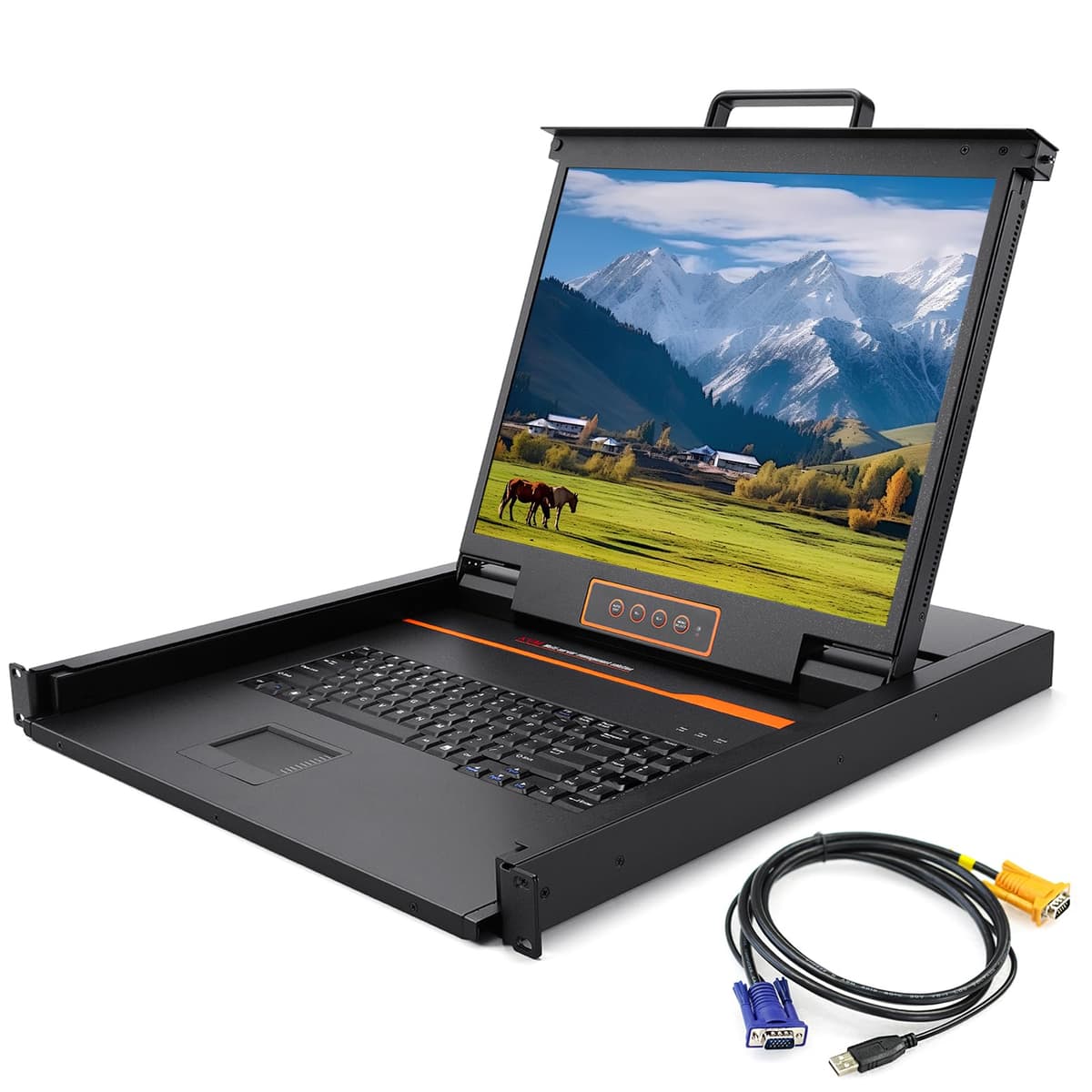 Kinan LS1901 Consola KVM Rack 1U de 19" con Monitor VGA, Teclado 99 teclas y Touchpad
