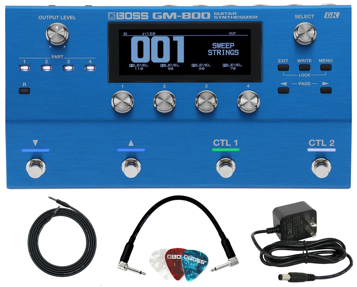BOSS GM-800 Sintetizador de guitarra con cable para instrumento Gearlux, cable patch y púas AUS-GM-800-COMBO-STD