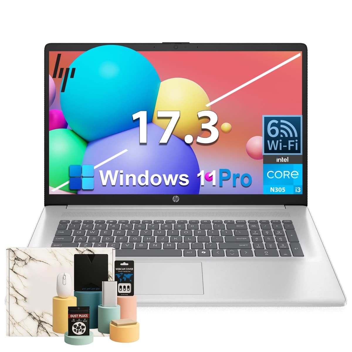 HP Laptop de 17.3 pulgadas HD+ - Procesador Intel i3-N305 de 8 núcleos, Wi-Fi 6, Gráficos Intel UHD, Carga rápida, Copiloto de IA, Windows 11 Pro, para estudio diario o trabajo empresarial (16 GB RAM | 512 GB SSD) cn3003dx