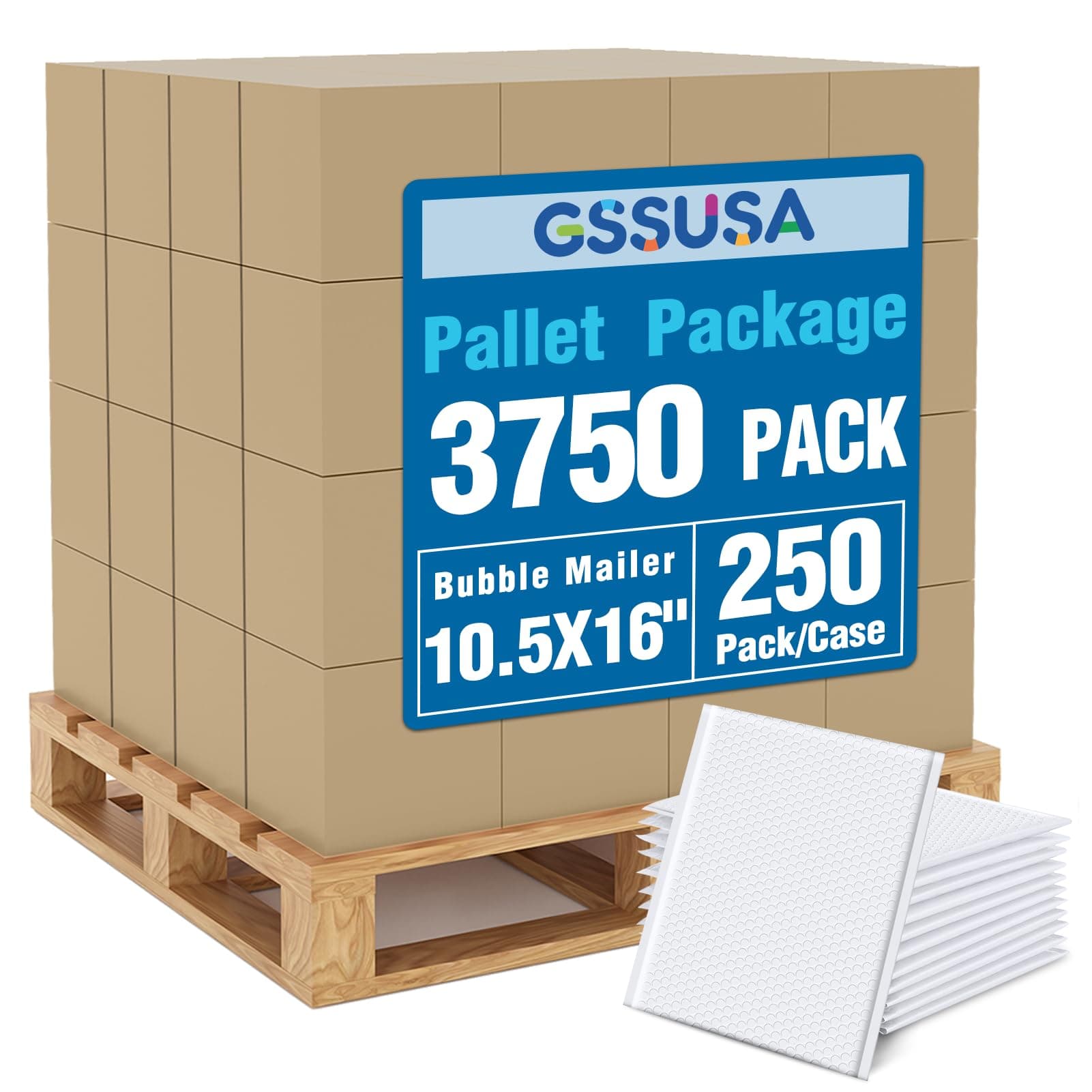 GSSUSA White Bubble Mailers 10.5x16 Pack x3750, 1 pallet - Sobres acolchados autoadhesivos