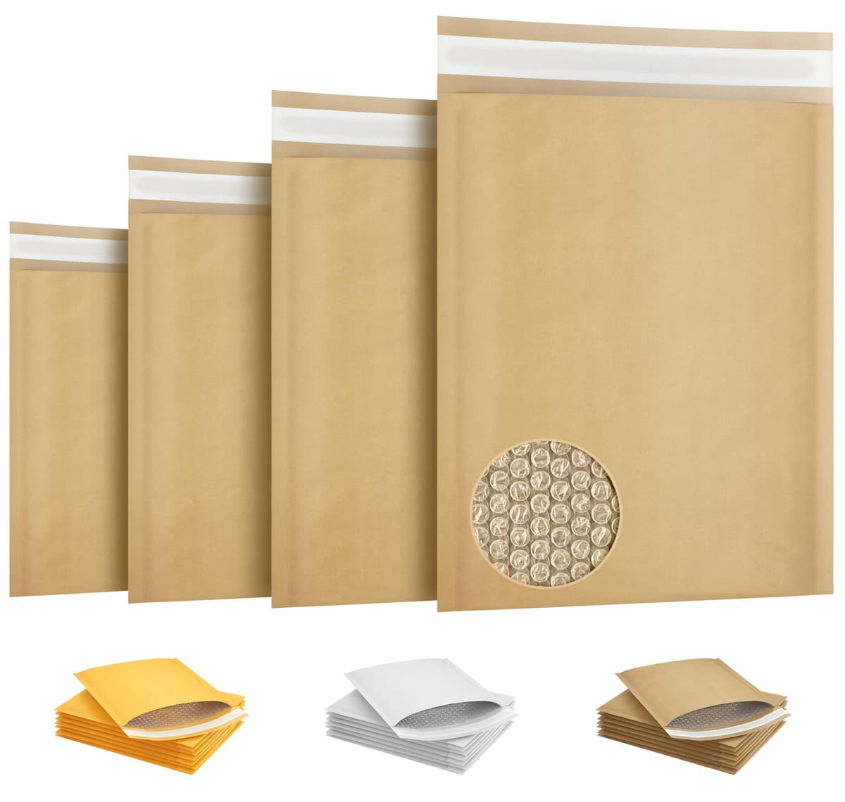 Amiff Sobres Acolchados Kraft Natural 12.5 x 18 Pulgadas - Pack de 1000 - Auto Sellado BR-NaturalKraftBM-12.5x19