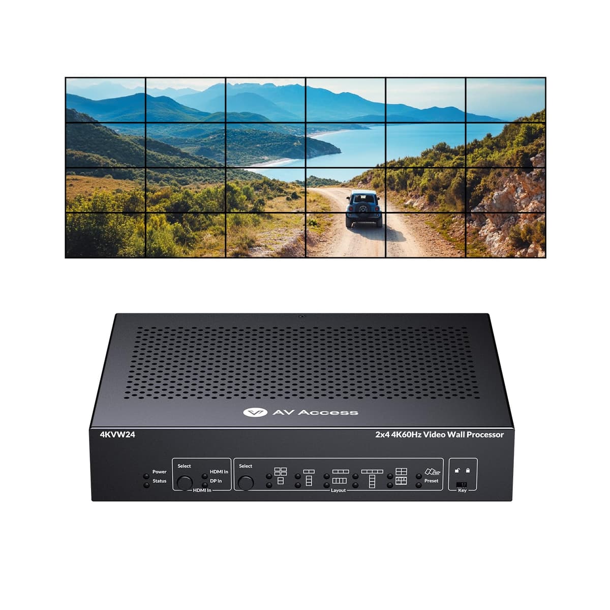 AV Access 4KVW24 Controlador Video Wall 4K@60Hz, Soporta hasta 4×6 en Cascada, Rotación 60°/90°