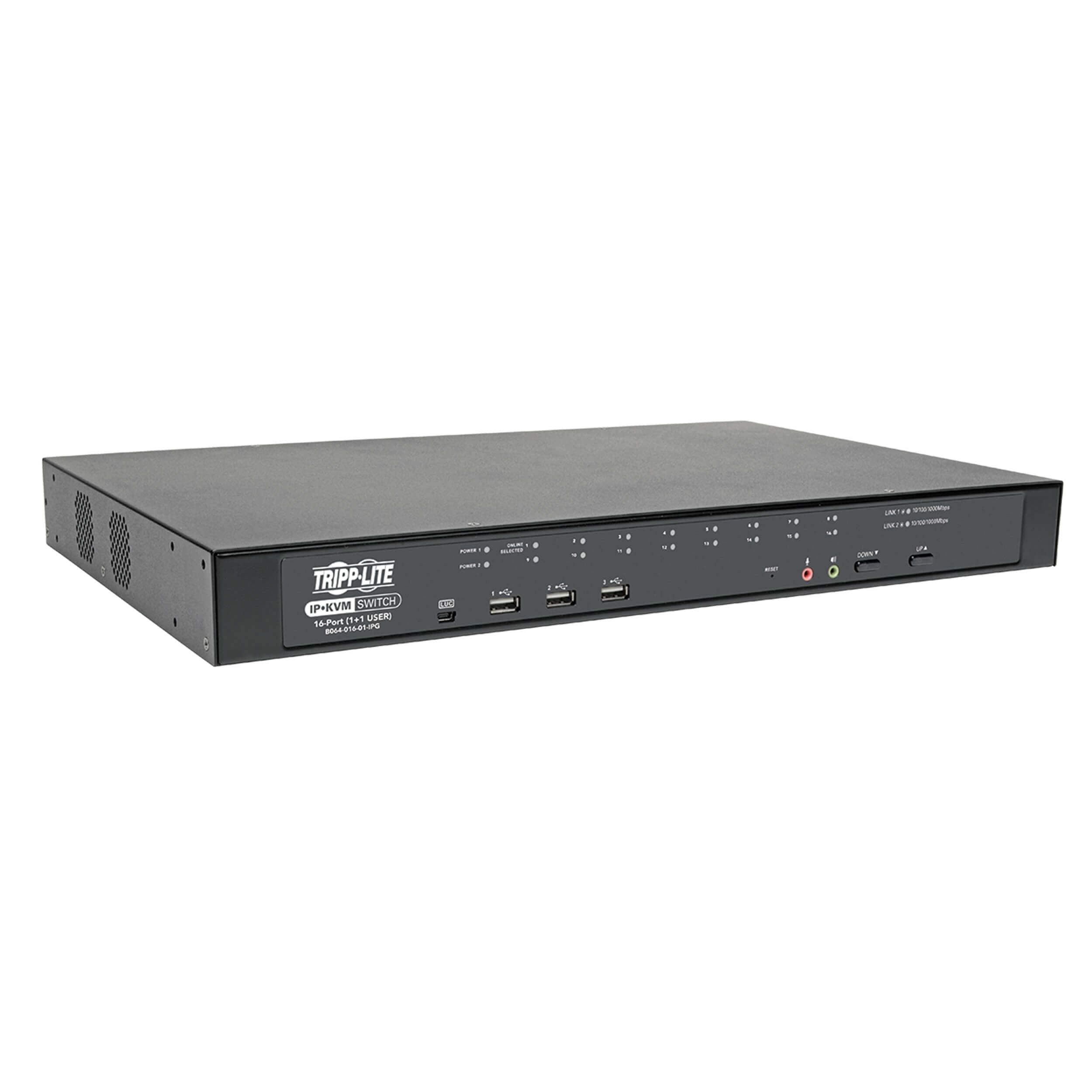 Tripp Lite Cat5 KVM Switch Over IP 16-Port con Virtual Media, 2 usuarios, 1URM TAA (B064-016-01-IPG)