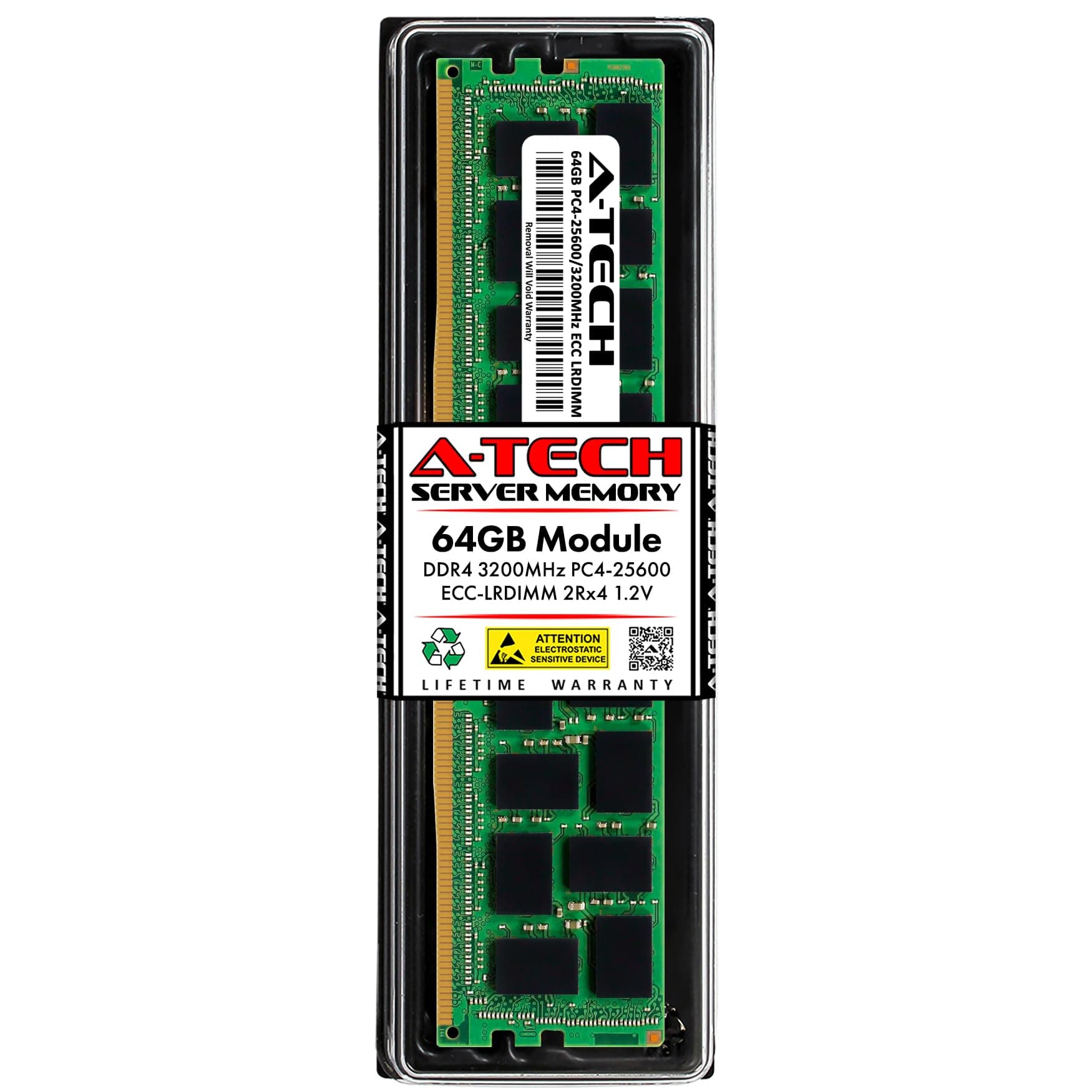 A-Tech 64GB DDR4 3200MHz PC4-25600 ECC LRDIMM 2Rx4 Doble Rango 1.2V Load Reduced DIMM 288 Pines Módulo de Memoria RAM para Servidor (Serie Empresarial A-Tech) AT64G1D4D3200LD4N12V