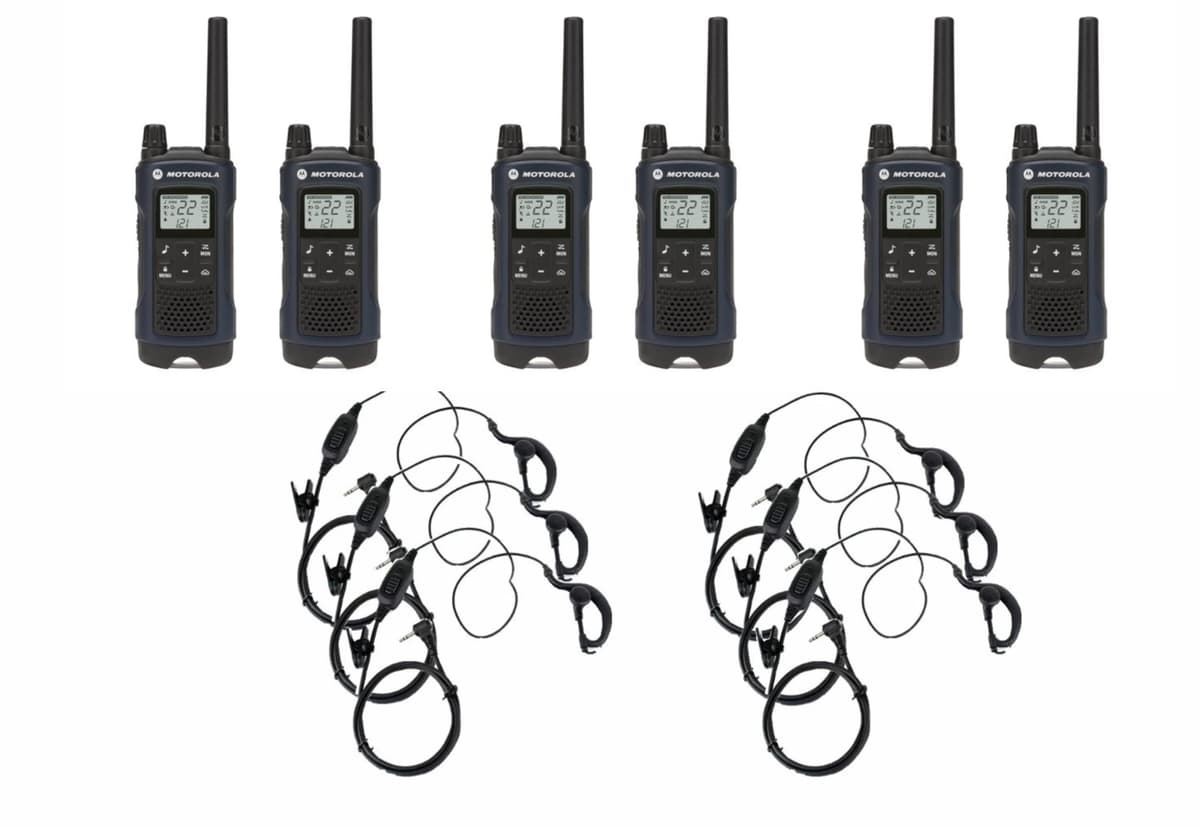 Motorola T460 Paquete de 6 radios bidireccionales con 6 auriculares PTT curl