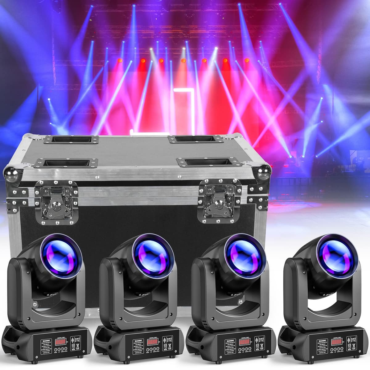 U`King Pack 4 Moving Head 150W con flight case, prisma 18 caras y DMX ZQ02341X4HUS