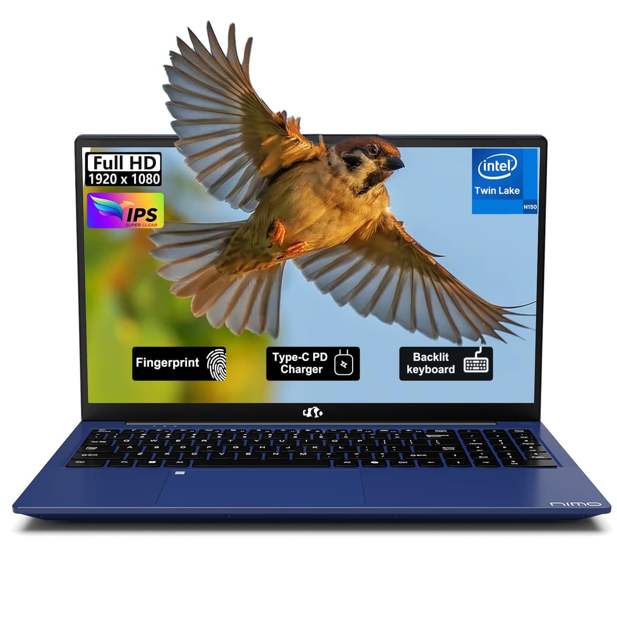 NIMO Laptop 15,6" FHD, Intel Pentium N150 (rinde como i3-1115G4, 4 núcleos hasta 3,6 GHz), con teclado retroiluminado, cargador Type-C 65W, lector de huellas, 8 GB RAM, 512 GB SSD, para hogar, estudiantes y negocios NIMO N157