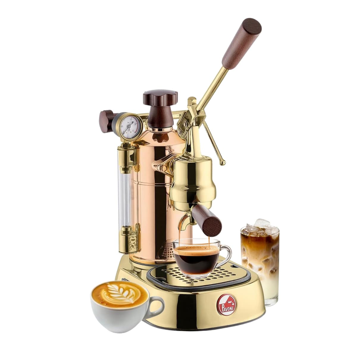 La Pavoni Professional PB-16 Máquina de espresso de palanca 16 tazas en cobre y latón, caldera 38oz - Hecha en Italia