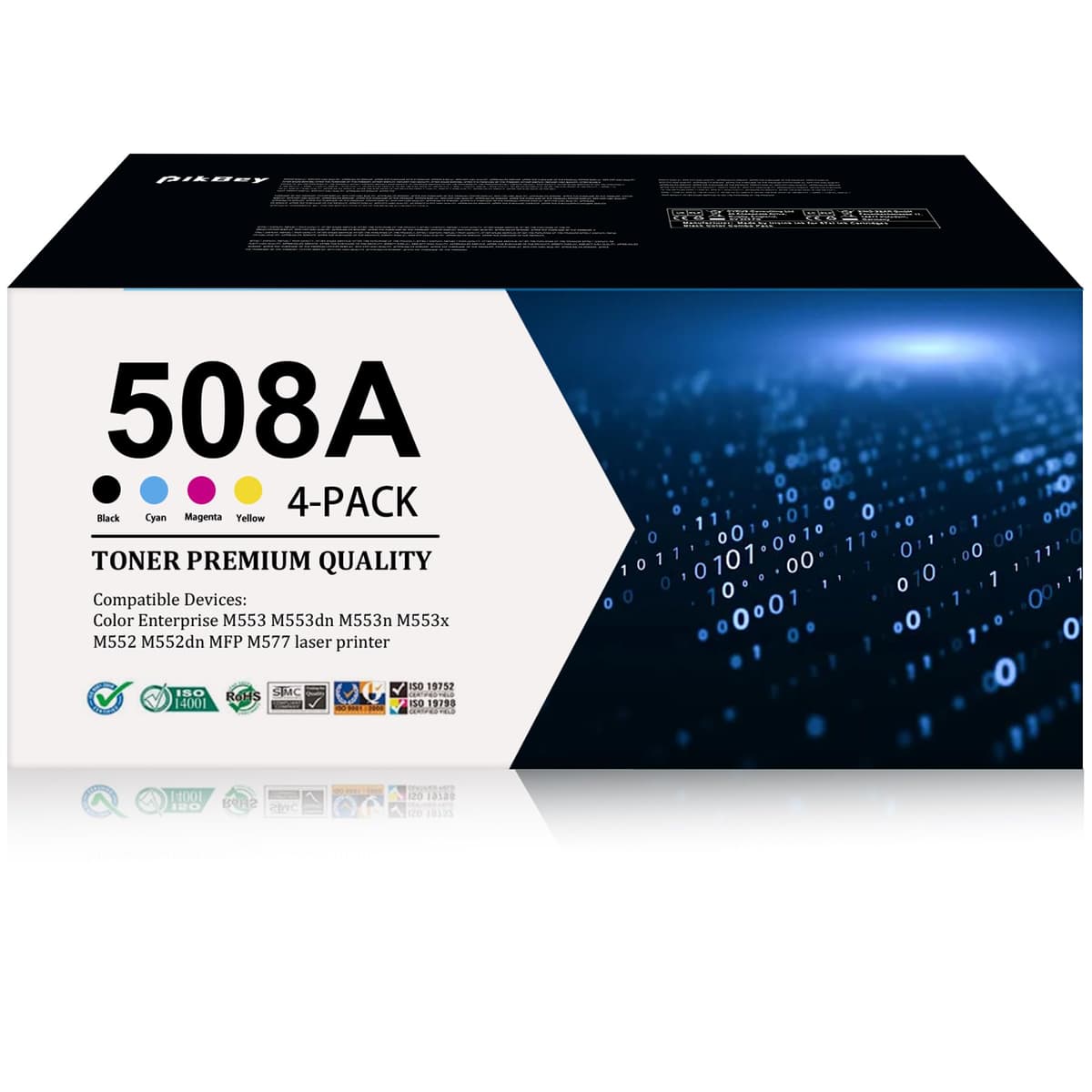 PikBey 508A Juego de Toners 4-Pack (1 Negro, 1 Cian, 1 Magenta, 1 Amarillo) compatible con HP 508A CF360A-CF363A para M553/M552/M577 508A Toner Cartridge