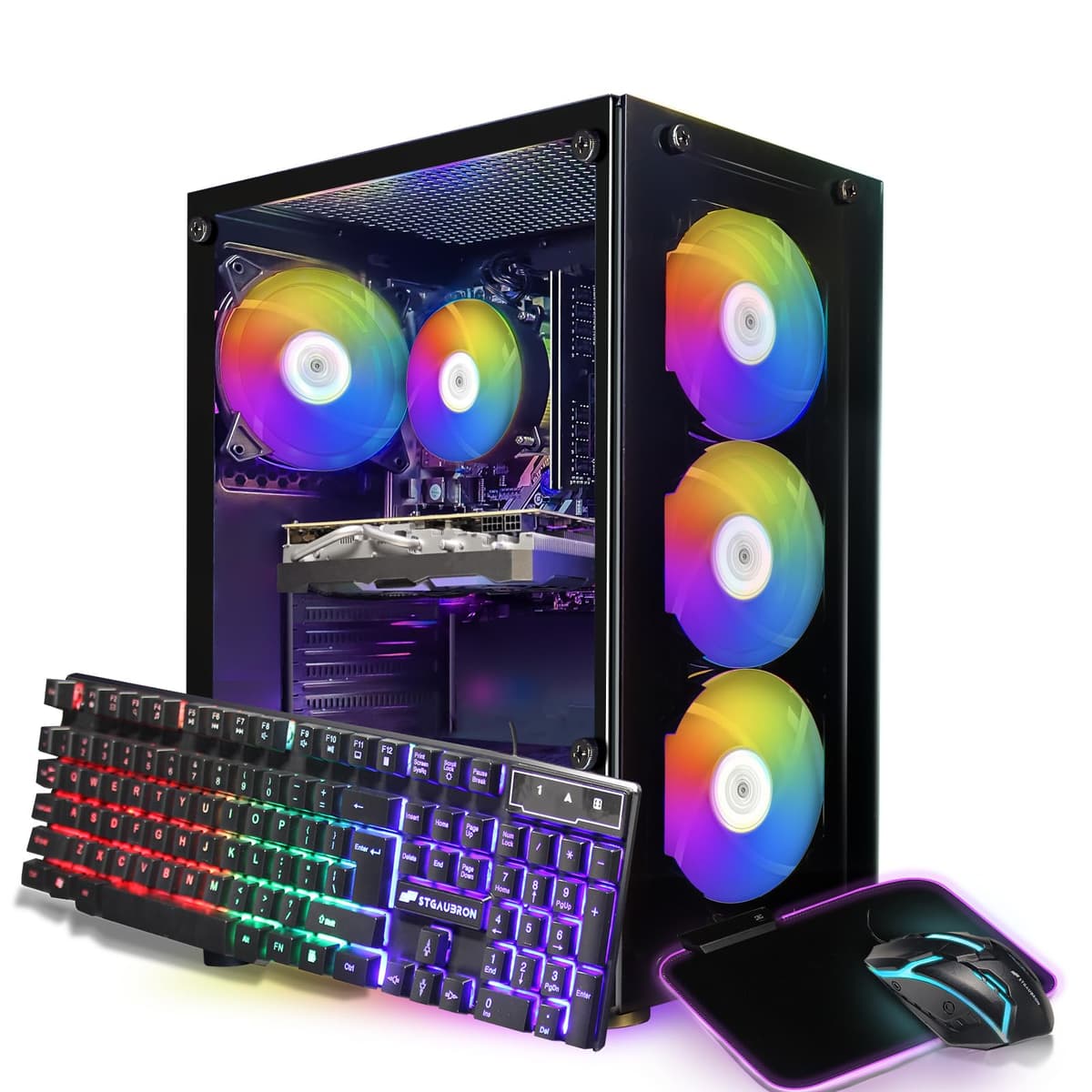 PC de Escritorio Gaming STGAubron, Radeon RX 5700 8GB, Intel Core i7 hasta 3.9GHz, 16GB RAM, SSD 512GB, WiFi 600M, Bluetooth 5.0, 4 Ventiladores RGB, Windows 11 Home ABR0622