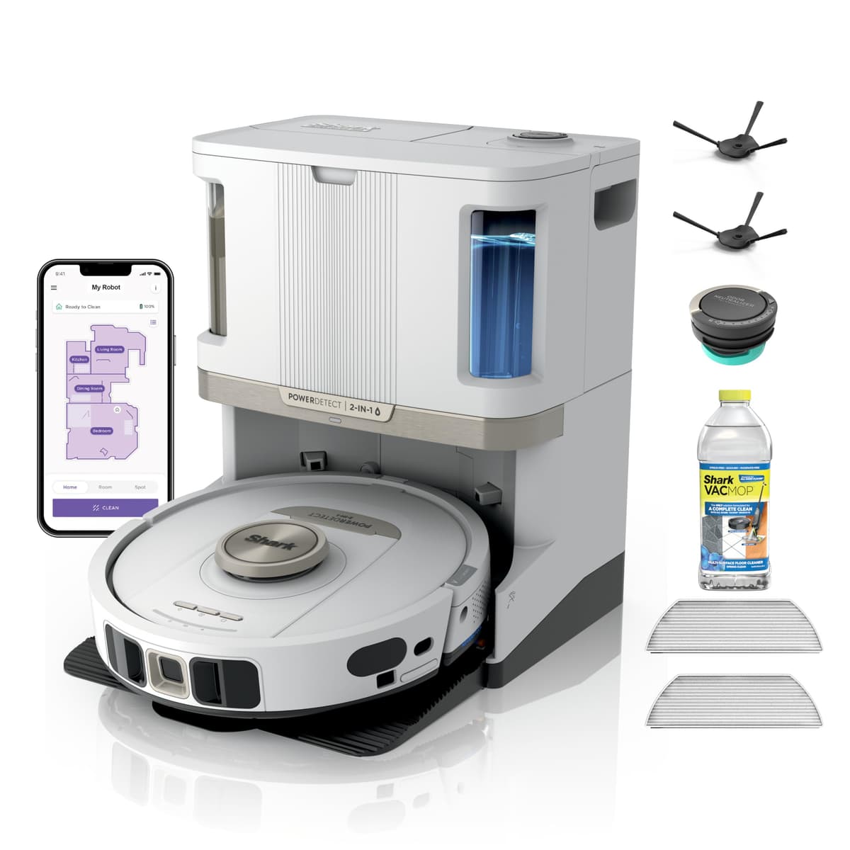 Shark Robot Vacuum & Mop Auto-Vacío, Auto-Reabastece y Auto-Limpieza, Base HEPA 60 días, Blanco RV2820ZEWH