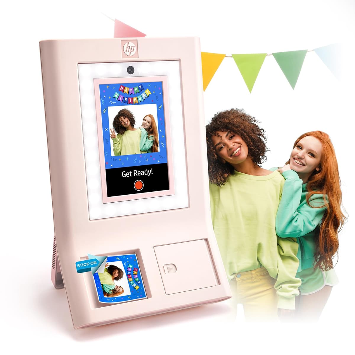 Máquina de Fotocabina HP Sprocket Impresora de Fotos Instantáneas a Color - Pantalla Táctil 10.1", Aro de Luz LED - Personalizable con 250+ Marcos Divertidos, Imprime en Papel Zink 3x4 o Comparte vía Código QR, App de Notificaciones Móvil - Rosa HPISPPBPK