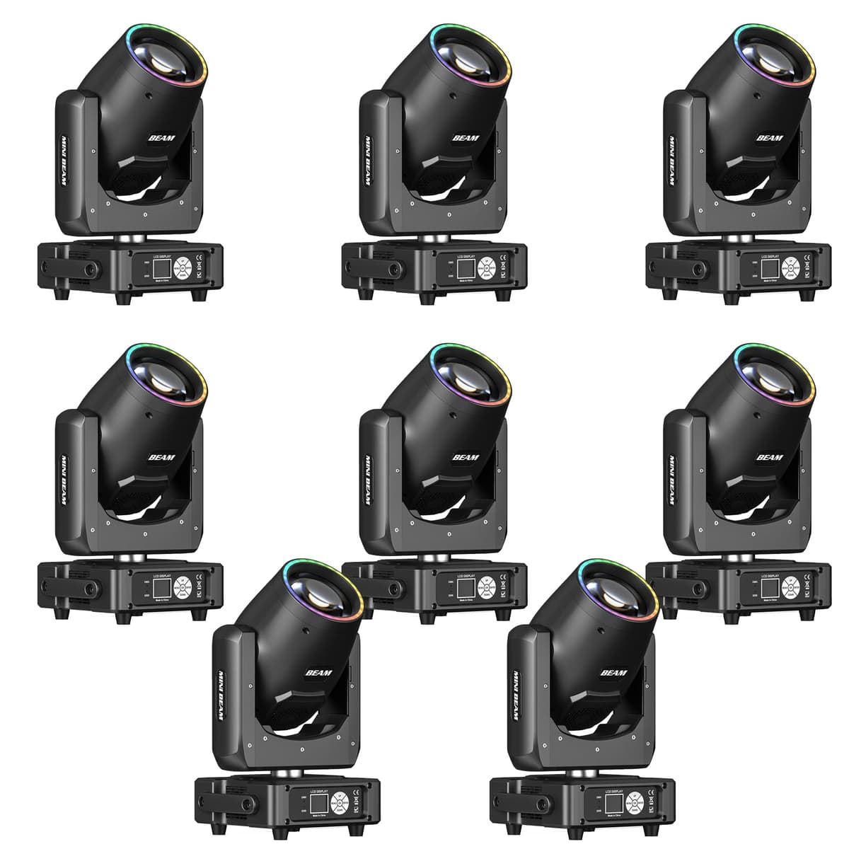 Xelletye Pack 8 luces Moving Head 230W 7R Beam, prisma de 48 facetas 2.3° 18CH DMX512, activación por sonido ZQ02357