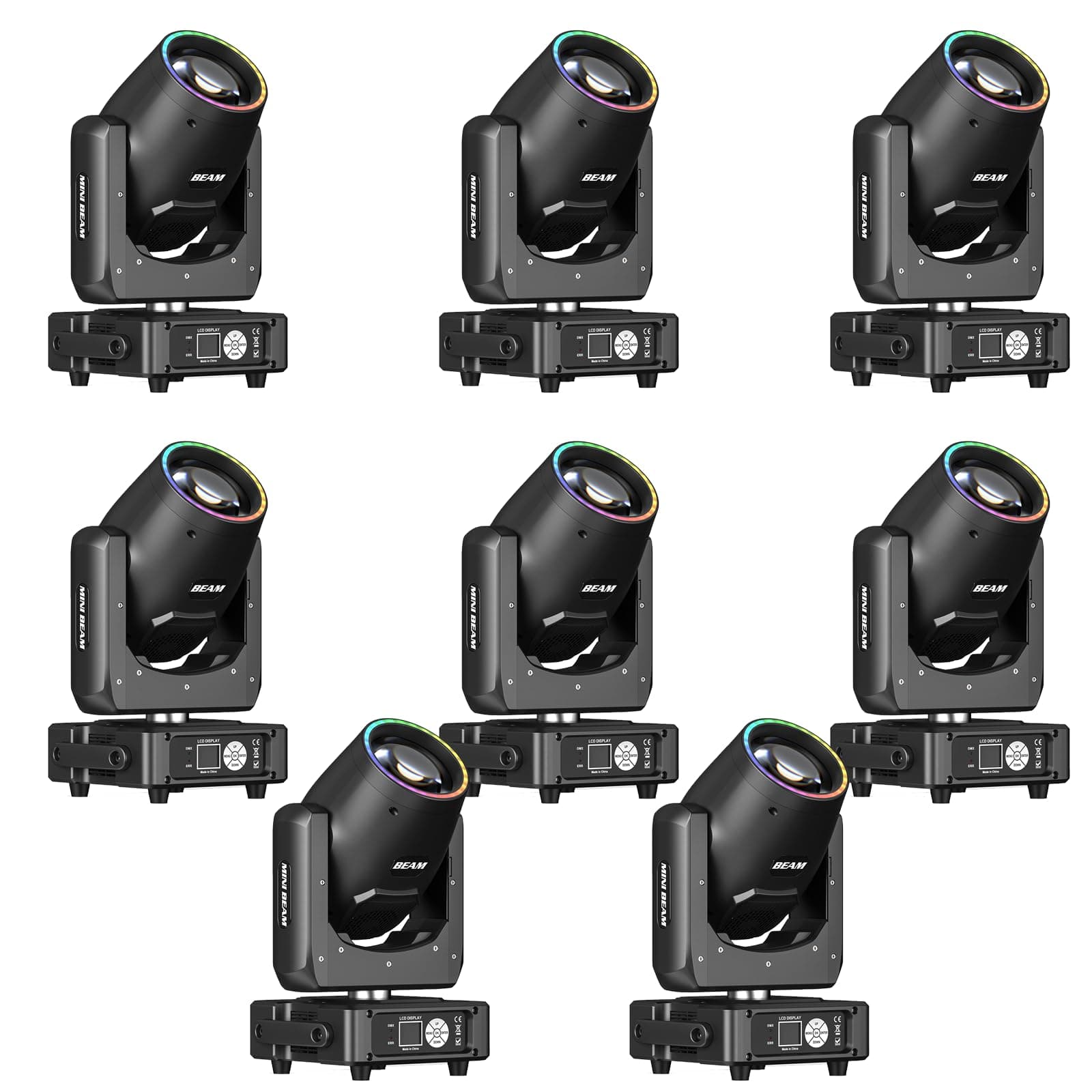 Xelletye Pack 8 luces Moving Head 230W 7R Beam, prisma de 48 facetas 2.3° 18CH DMX512, activación por sonido ZQ02357