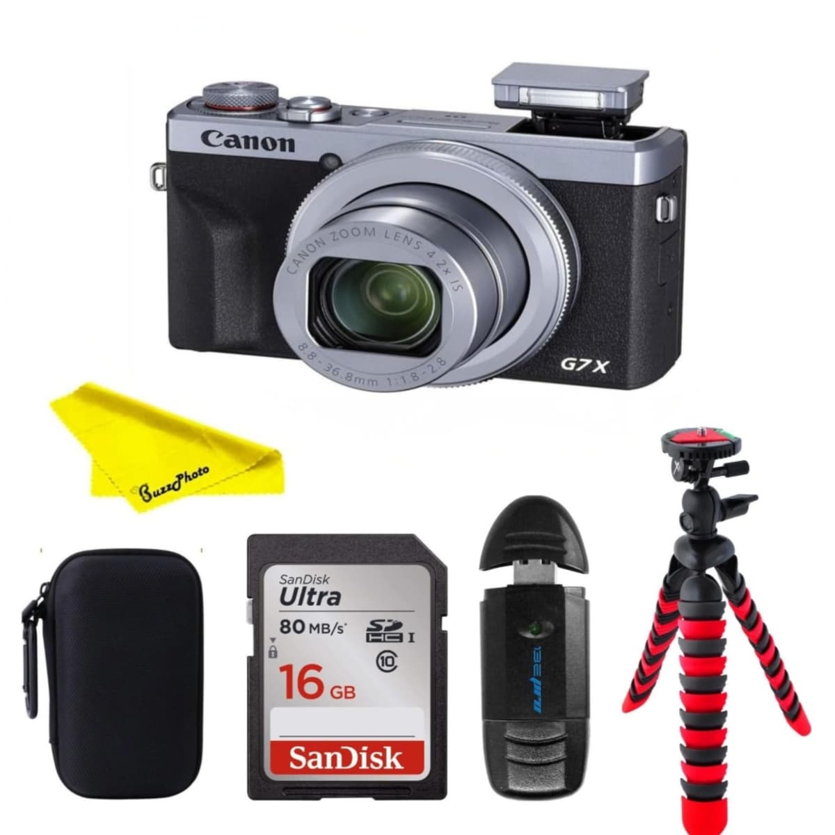 Cámara digital Canon PowerShot [G7 X Mark III] con Wi-Fi y NFC, pantalla LCD y video 4K (cámara con paquete de accesorios básicos BuzzPhoto, plateada) 3637C001-cr
