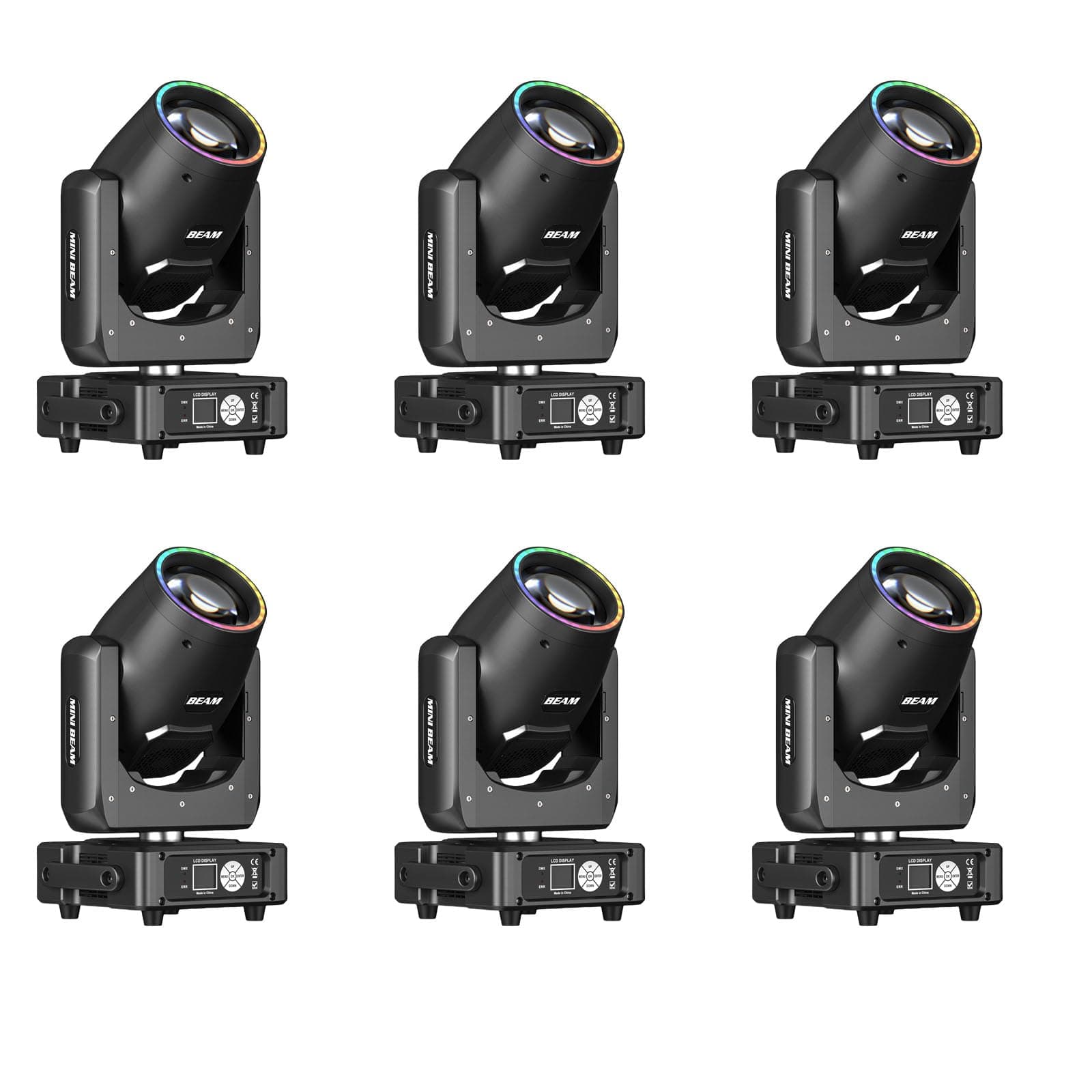 GdjRttk Mini 350W Beam Moving Head Light - Cabezal móvil 350W con tiras LED RGB, DMX512, 48 prismas y 14 colores (paquete de 6) 02357X6