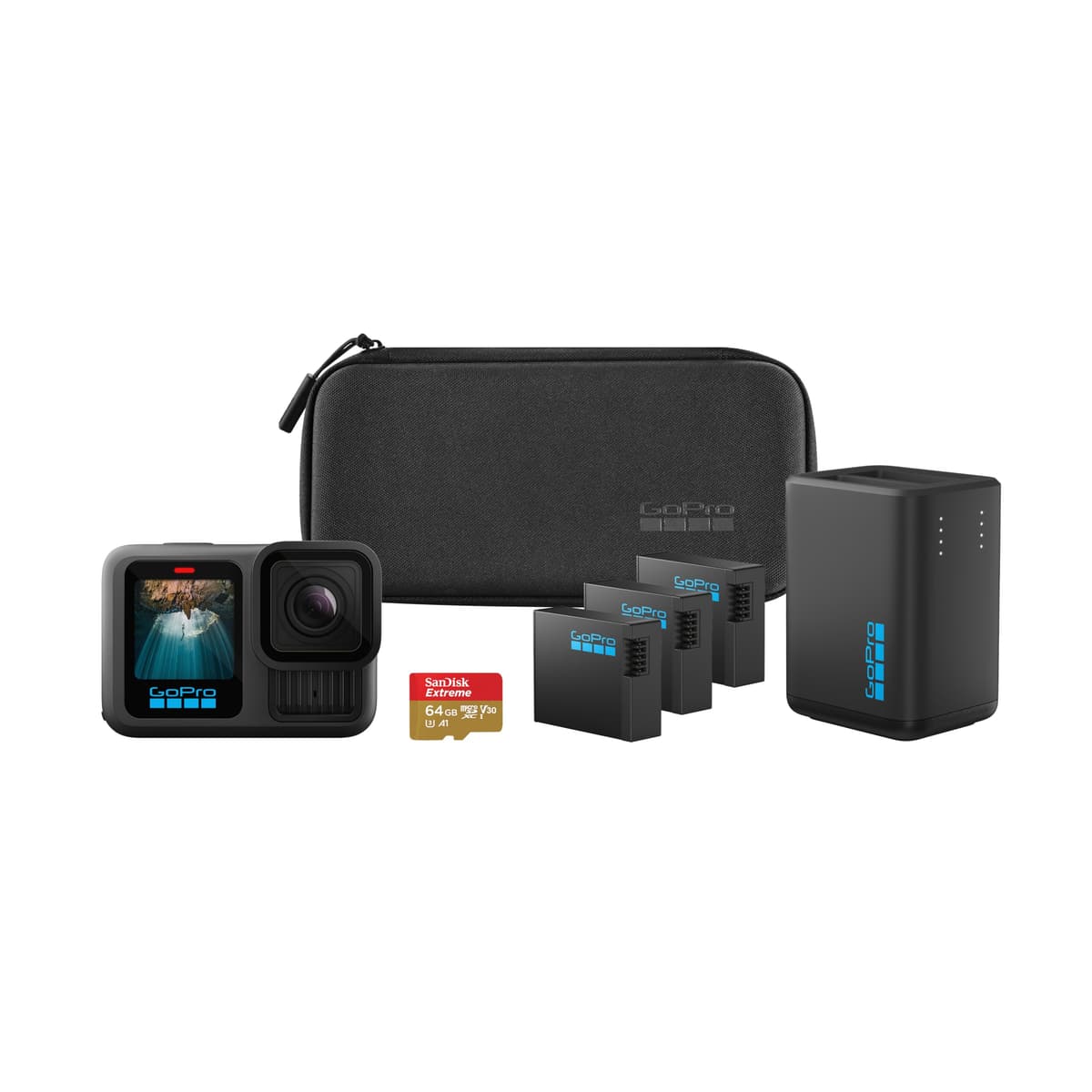 GoPro HERO13 Black Paquete de Energía Extendida - Incluye Cargador Dual de Baterías, 3 Baterías Enduro, Tarjeta microSD SanDisk de 64GB, Estuche para Cámara CHDRB-134-TH