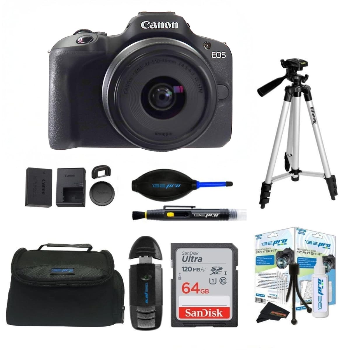 Canon EOS R100 RF-S18-45mm F4.5-6.3 IS STM Kit de Objetivo (Reacondicionado) (EOS R100 con RF-S18-45mm + Paquete de Viaje Sunshine Photo) 6052C012