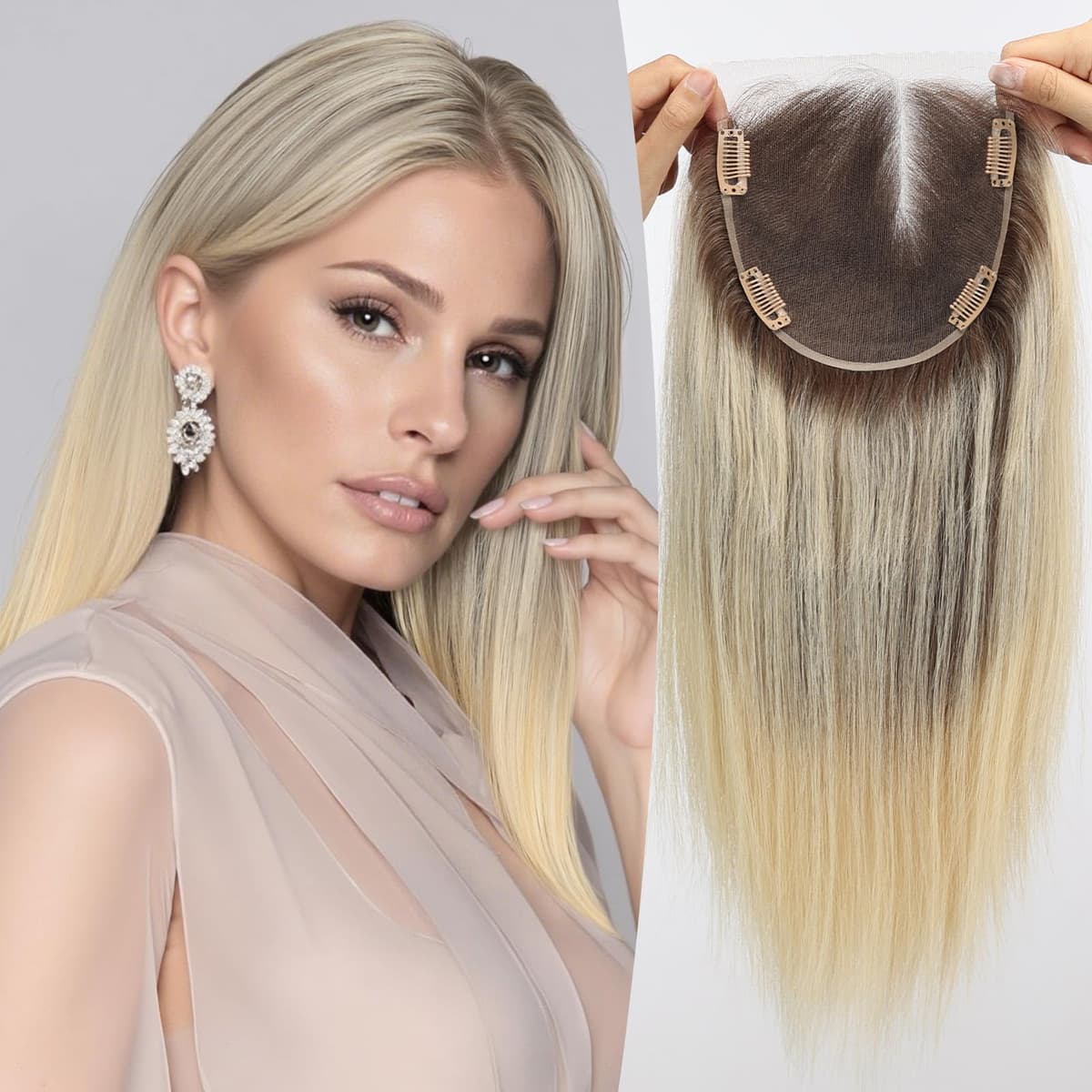 Topart topper 6×6 de 14" mano a mano con lace front, cabello humano Remy (Ombre Blonde) HTFM9004-6BL14