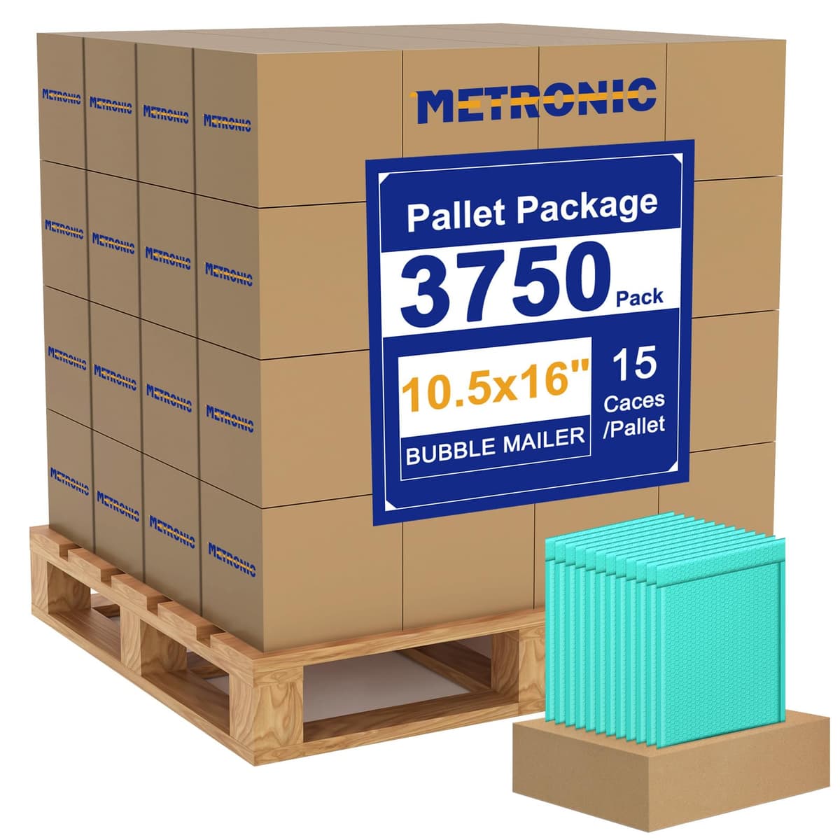 Metronic 3750 Pack Bubble Mailer 10.5x16 pulg Teal - 3750 sobres burbuja 10.5x15 pulg útiles
