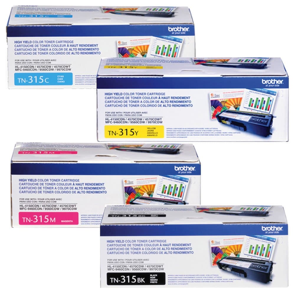 Brother TN-315BK, TN-315C, TN-315M, TN-315Y (OEM) Juego de Toner GENUINO - Alta Capacidad, Multicolor - Compatible con Brother HL-4150CDN, HL-4570CDW, HL-4570CDWT, MFC-9460CDN, MFC-9560CDW, MFC-9970CDW
