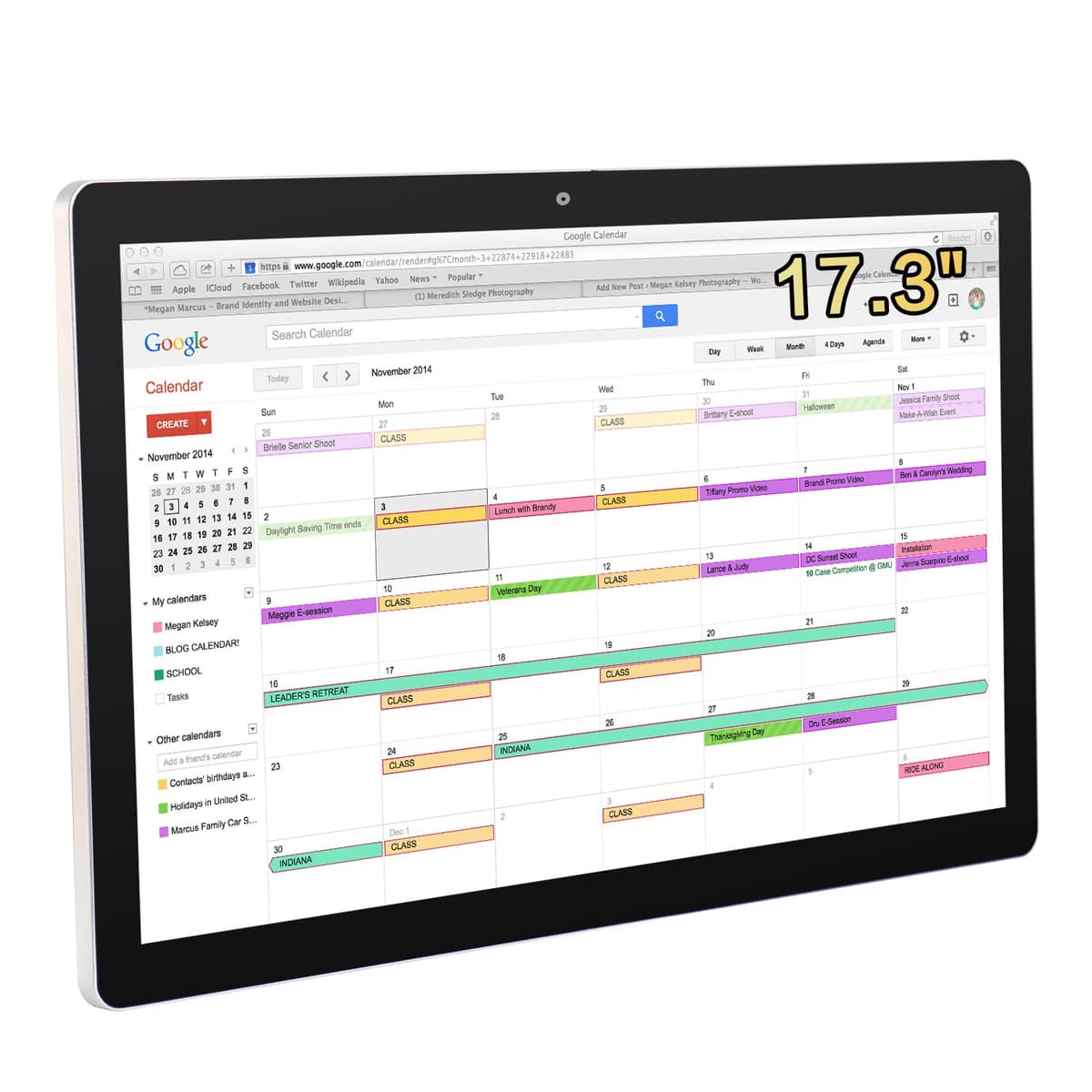 TouchWo TD173C Calendario digital táctil 17.3" con parlantes y cámara, montaje en pared y soporte de escritorio JD001