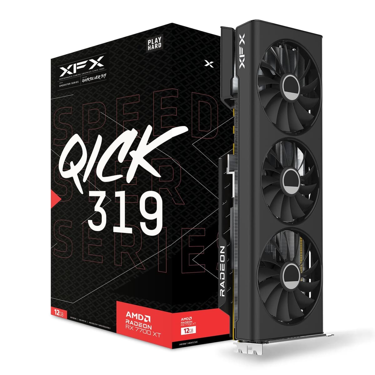 Tarjeta gráfica para juegos XFX Speedster QICK319 RX 7700 XT Black 12GB GDDR6 HDMI 3xDP, AMD RDNA 3 RX-77TQICKB9