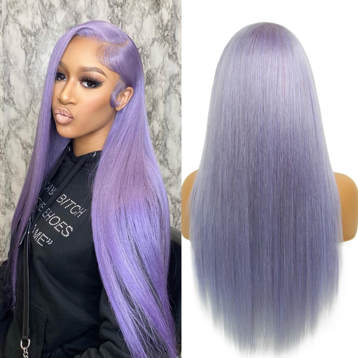 SUPSYOUSF Peluca Lace Front 13x4 HD 42" Recta Morada, Pre-plucked, Glueless, 180% density