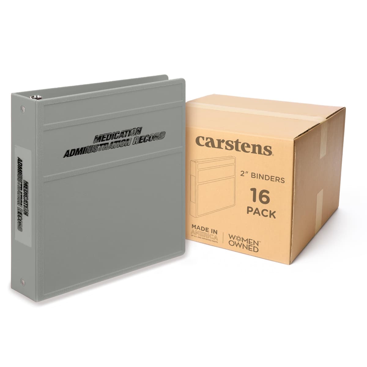 Carstens 2-Inch Heavy Duty Round Ring Binder para Medication Administration Record - Side Opening Ash Gray, Case of 16 MAR-3R