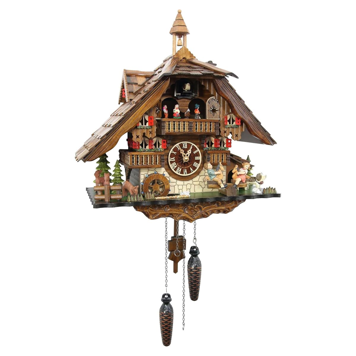 Cuckoo-Palace Reloj de Cuco Grande Chalet Molino Balancín con Movimiento de Cuarzo CP181QMT