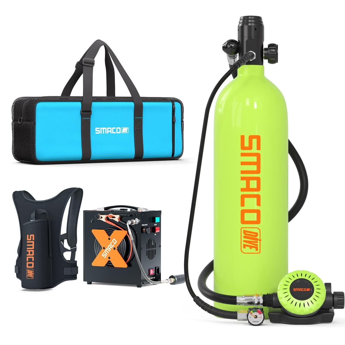 SMACO Mini Scuba Tank S700 1.9L - Kit portátil para inmersión y rescate smaco-s700c-gn