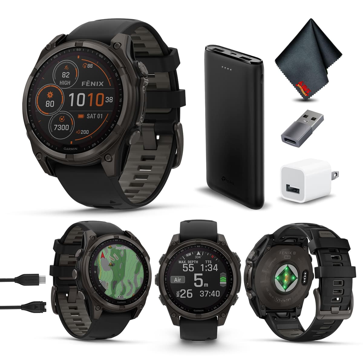 Garmin Fenix 8 47MM Solar Sapphire Carbon Gray DLC Titanium con correa negra/gray - Bundle 010-02906-10_AG2