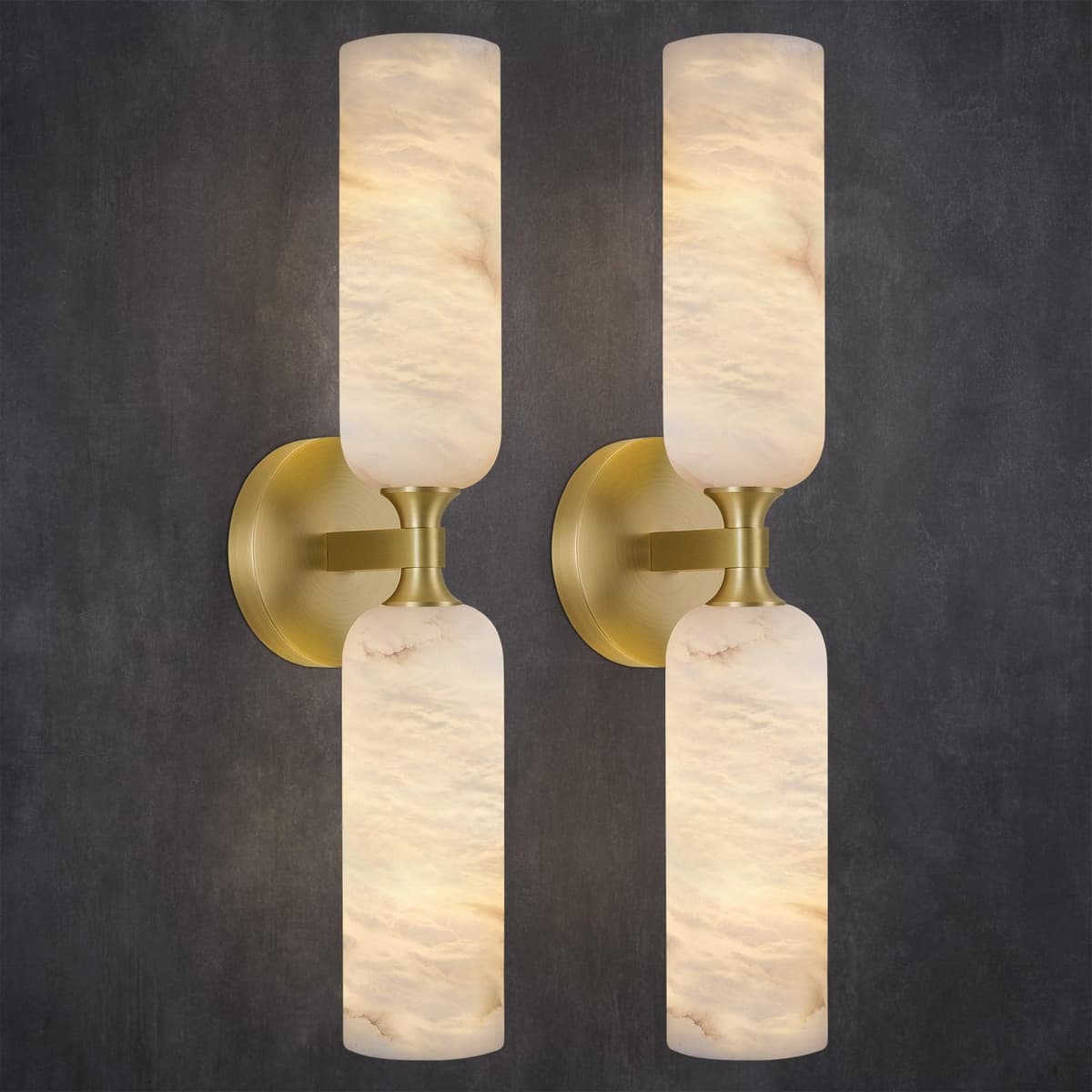 Sucelating Juego de 2 Apliques de Alabastro 20in - Mármol natural y acabado dorado Brass-19in-2Pack
