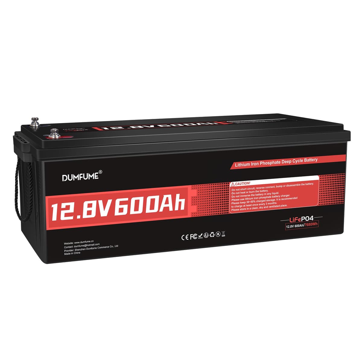 dumfume Batería LiFePO4 12V 600Ah con BMS 200A 7680Wh - 10000+ ciclos S95379