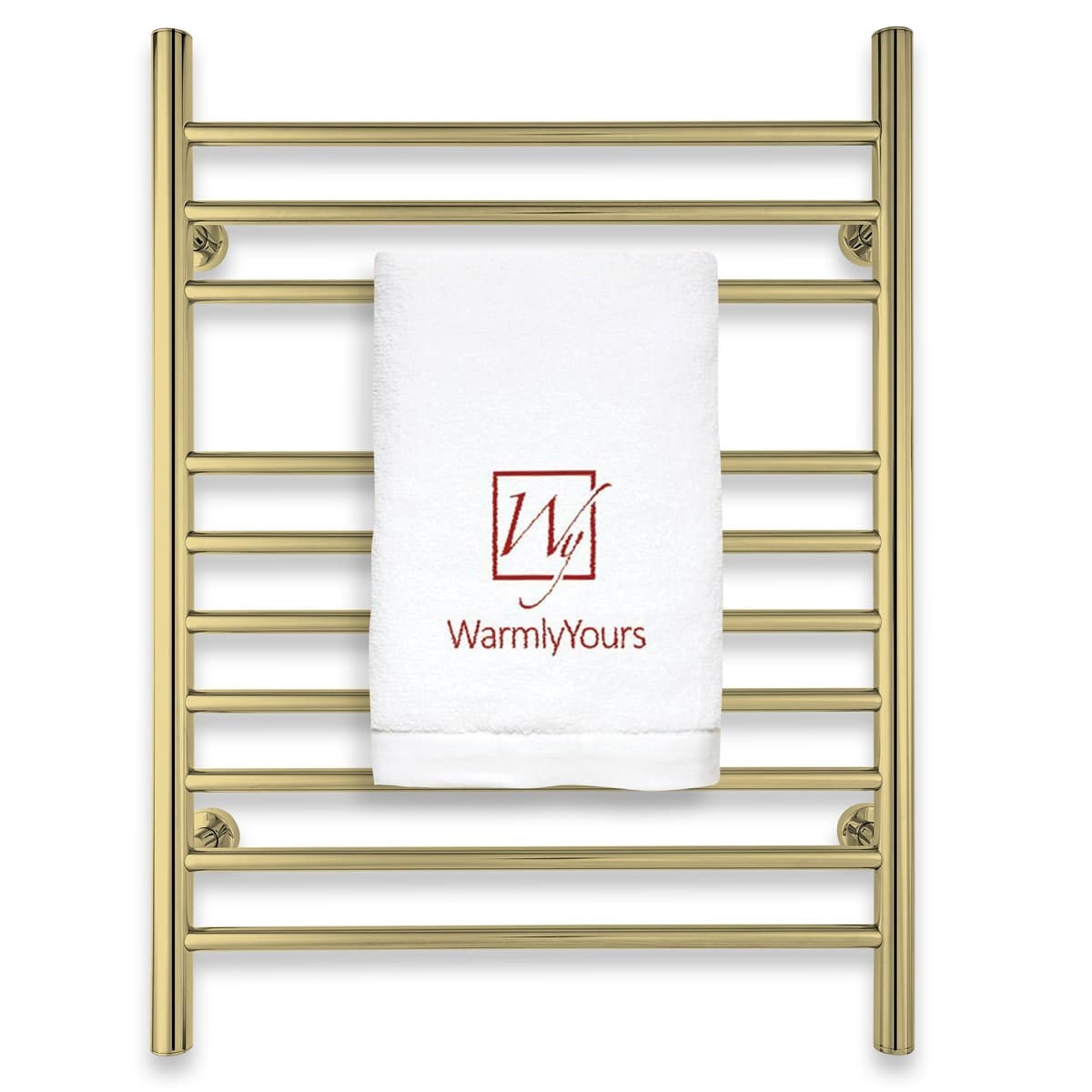 WarmlyYours Infinity Toallero Calefactable 10 Barras Montado en Pared, Oro Pulido, Enchufable o Hardwired TW-F10GS-HP