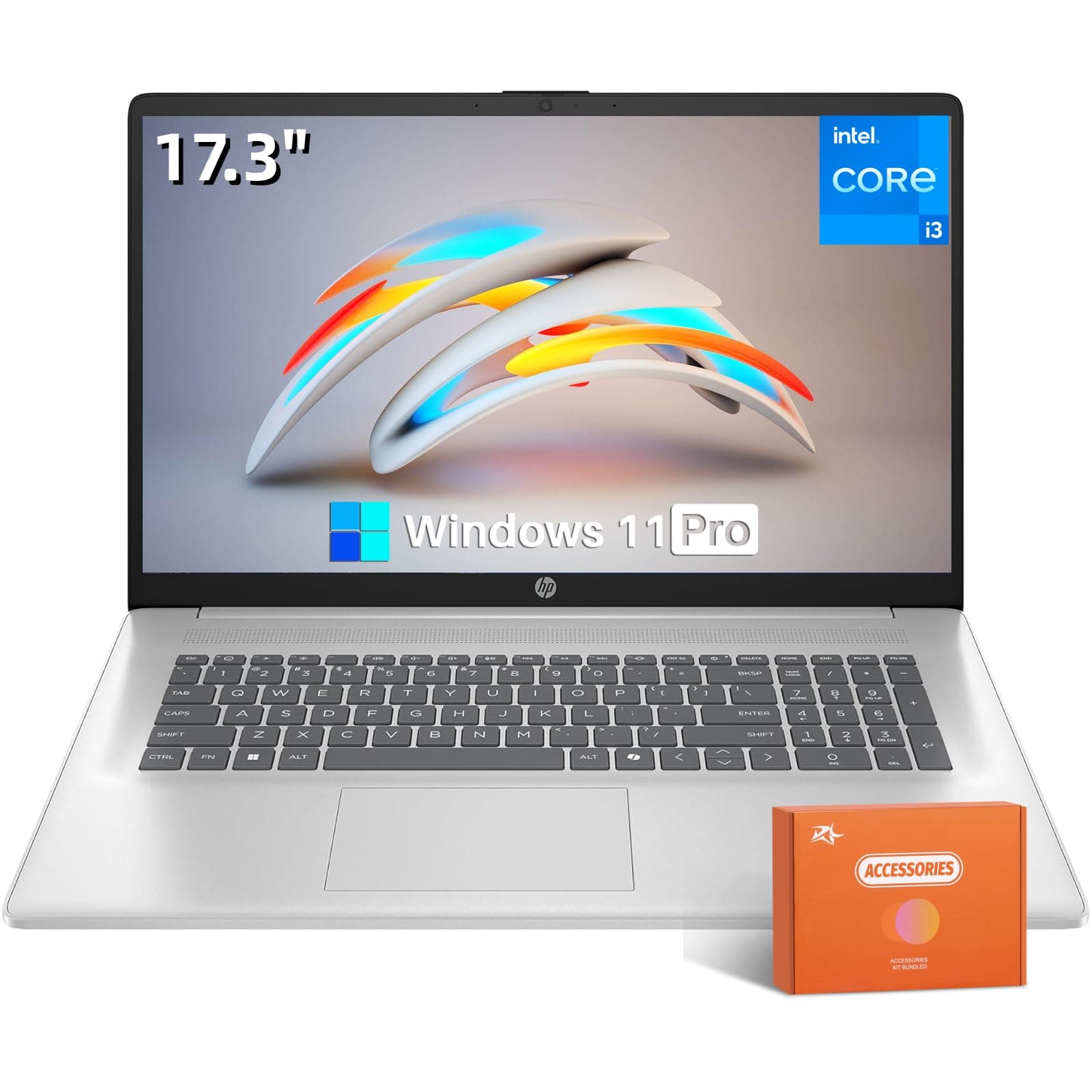 HP Laptop de 17,3" para negocios, pantalla HD+ IPS antirreflejo, Intel i3-N305 de 8 núcleos, 16 GB RAM, 512 GB SSD, tecla Copilot, Bluetooth 5.4, carga rápida, Windows 11 Pro, RH-Accessories