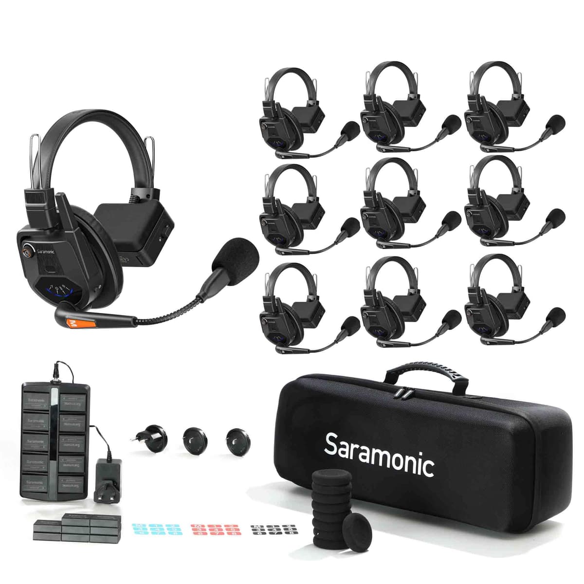 Saramonic WiTalk9-9S Intercom inalámbrico DECT 9 personas 1.9GHz, Alcance 500m, con 18 baterías, cargador 10 bahías y estuche WiTalk9 WT9S