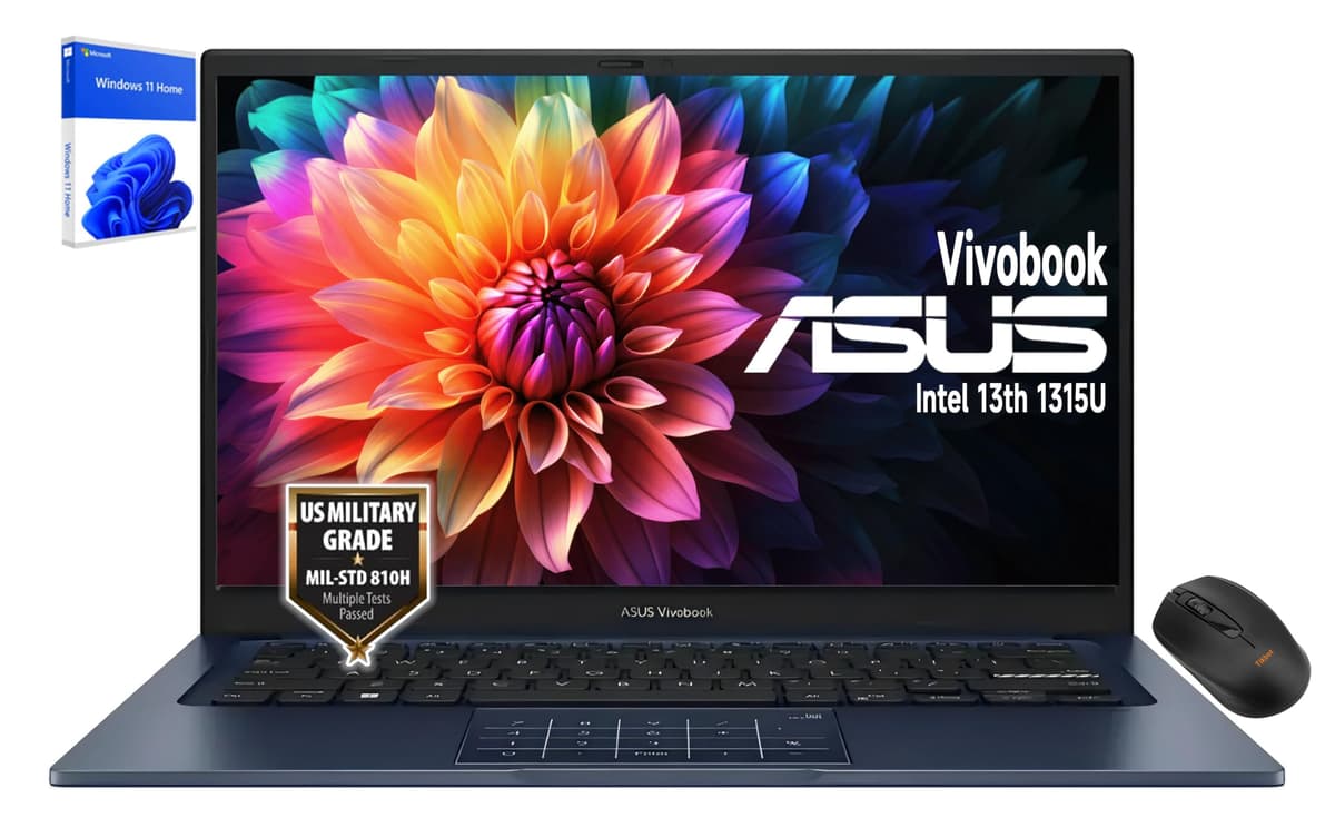 ASUS Vivobook 14" Portátil - FHD (1920 × 1080) - Intel Core i3-1315U - 6 núcleos - Intel UHD Graphics - Cámara de privacidad - Bisagra 180° Lay-Flat - Windows 11 Home - con mouse inalámbrico (16 GB RAM | 1 TB SSD) X1404VA-I38128
