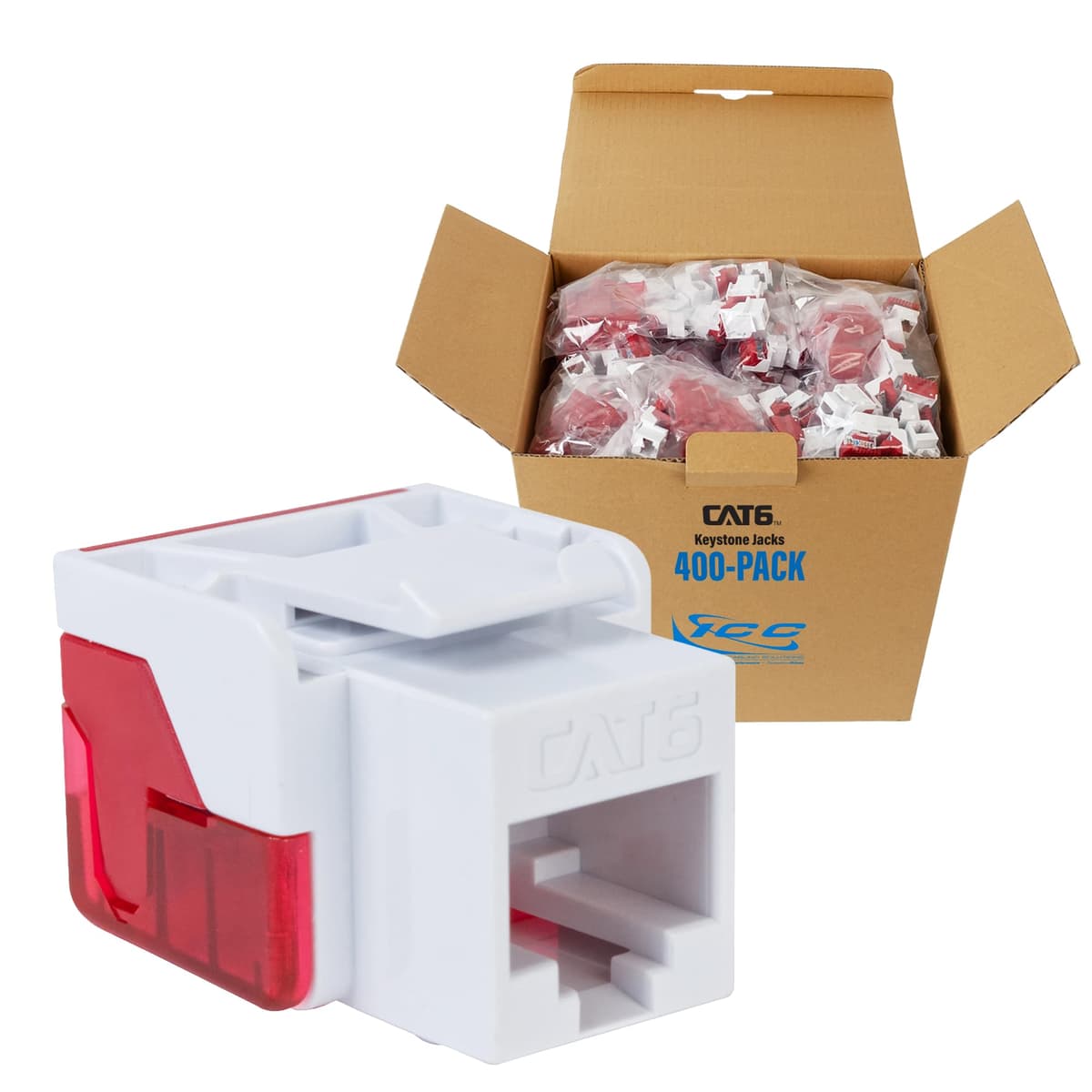 ICC CAT6 Keystone Jack IC107L6RWH EZ Style 400 Pack