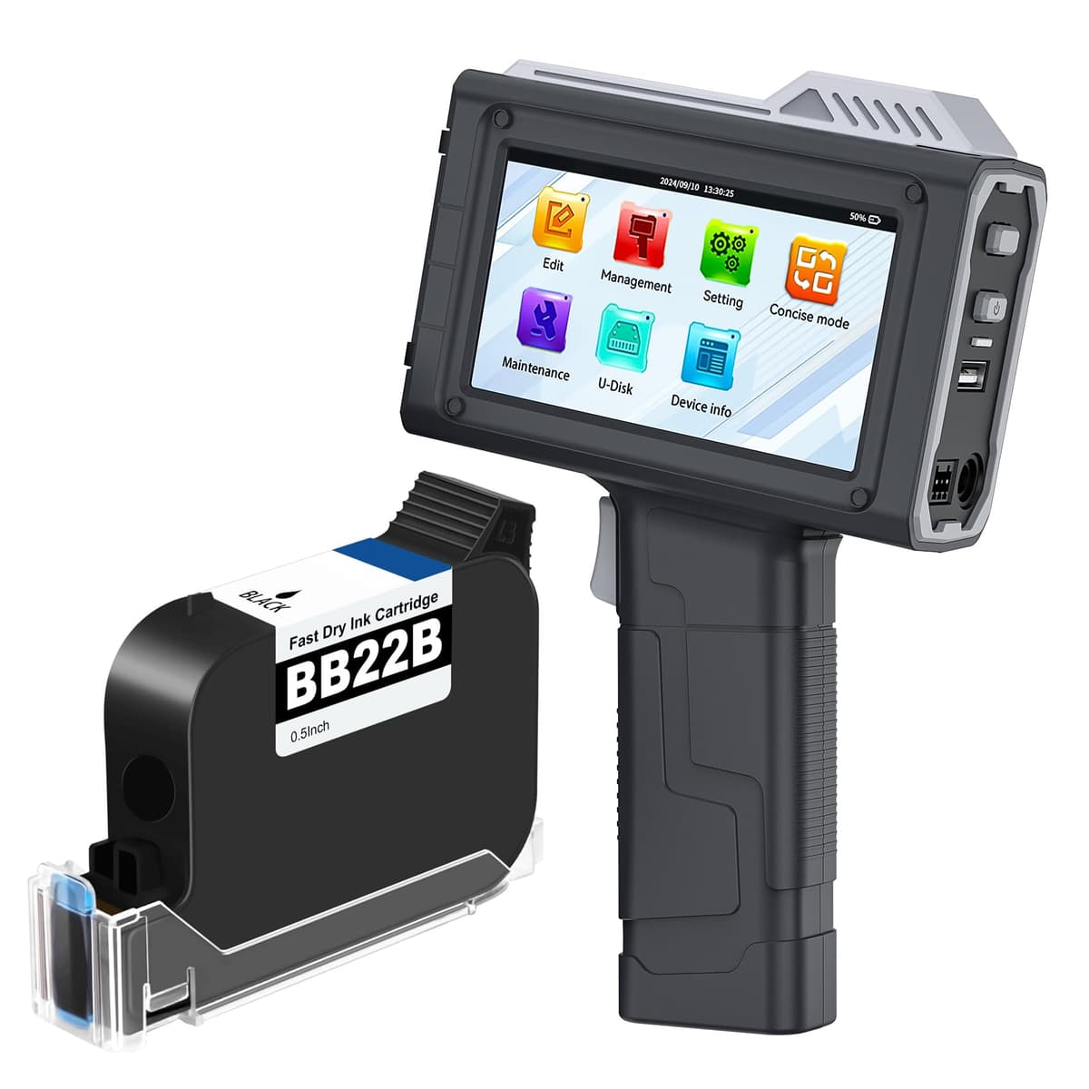 UPRINTJET BT-HH6205B Impresora de inyección de tinta portátil, altura de impresión 0.5 in, cartucho 42ml, soporte para texto variable y QR