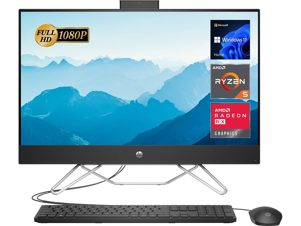 HP All-in-One 27" Full HD con AMD Ryzen 5 5500U, 32GB RAM y 1TB SSD + 1TB HDD, Windows 11