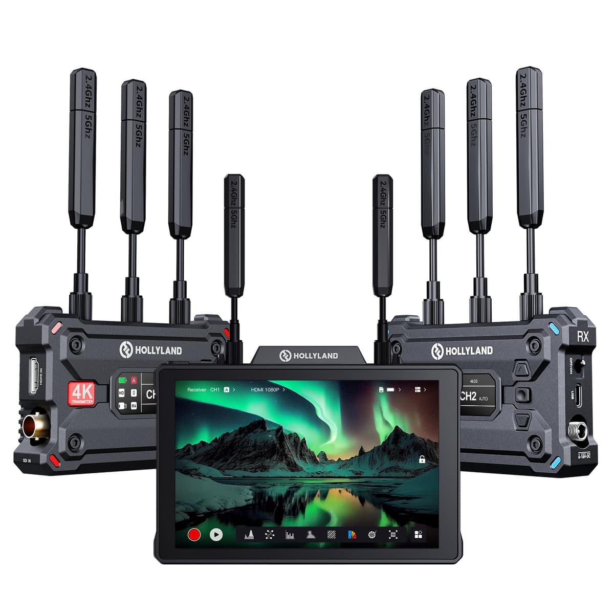 HollyView Pyro S y Pyro 7 - Sistema de Transmisión de Video 4K (TX & RX / Monitor 7") Pyro S & Pyro 7