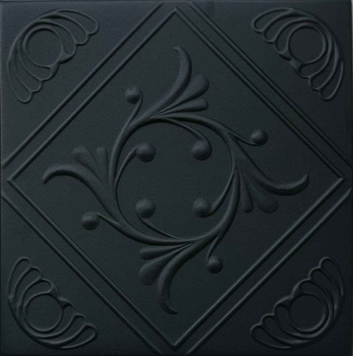 À LA MAISON CEILINGS R02 Diamond Wreath Foam Glue-up Ceiling Tile, Pack de 144, Black Matte R02bk-144